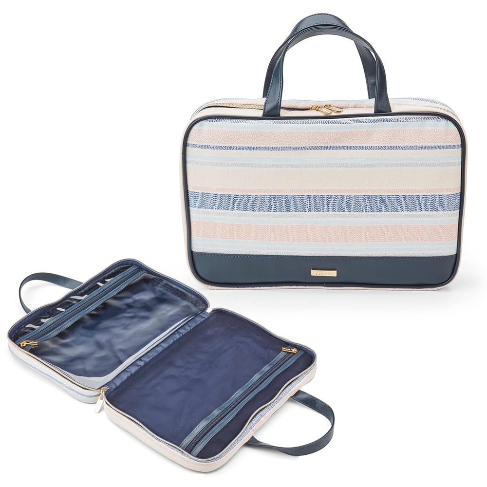 image:imageConair Makeup Bag Travel Toiletry Bag Cosmetic Bag Travel Makeup Bag Perfect for Vacations Weekender Shape Pastel Striped Canvas