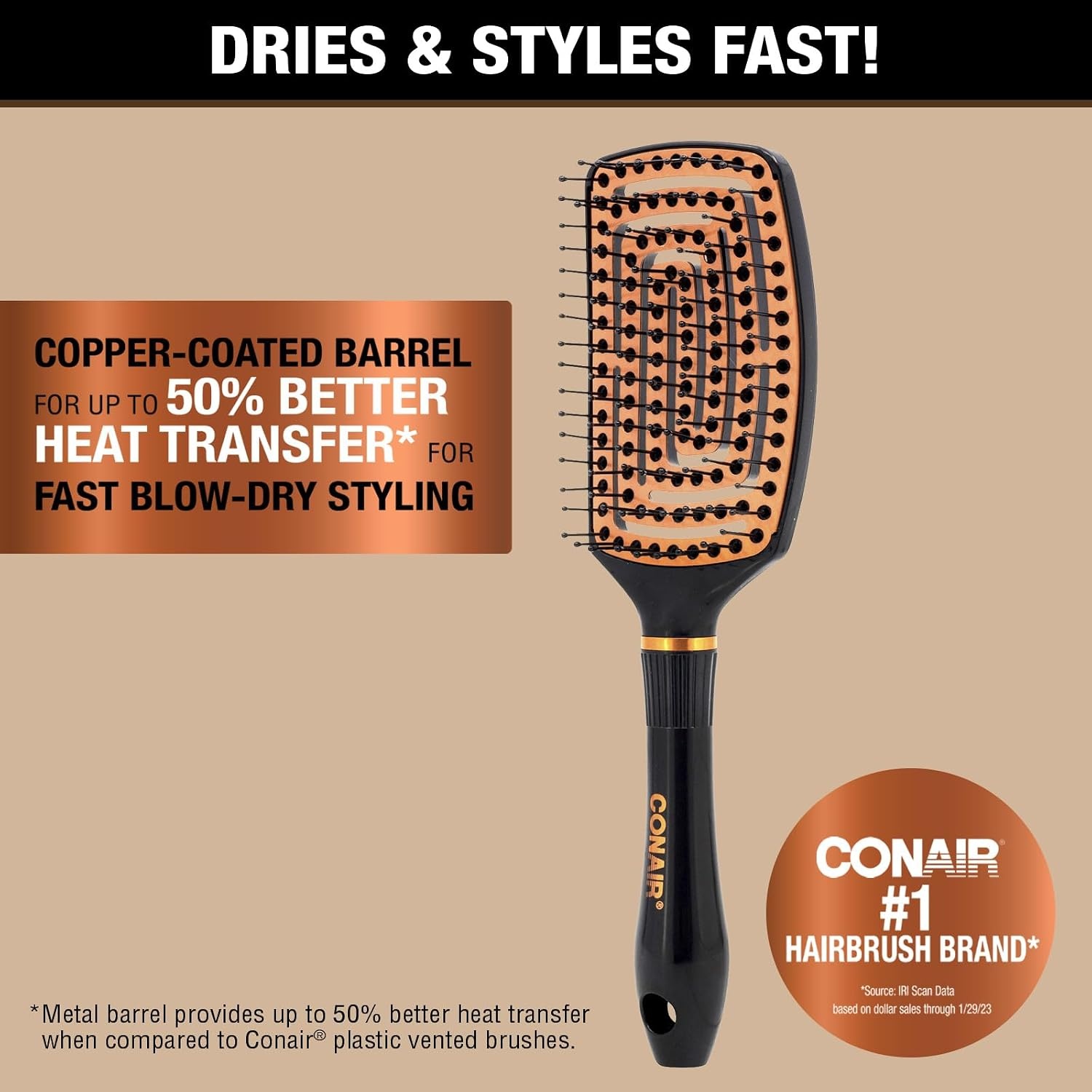 image:imageConair Quick BlowDry Copper Collection FlexiHead Vent Brush Hair Brush 1 count