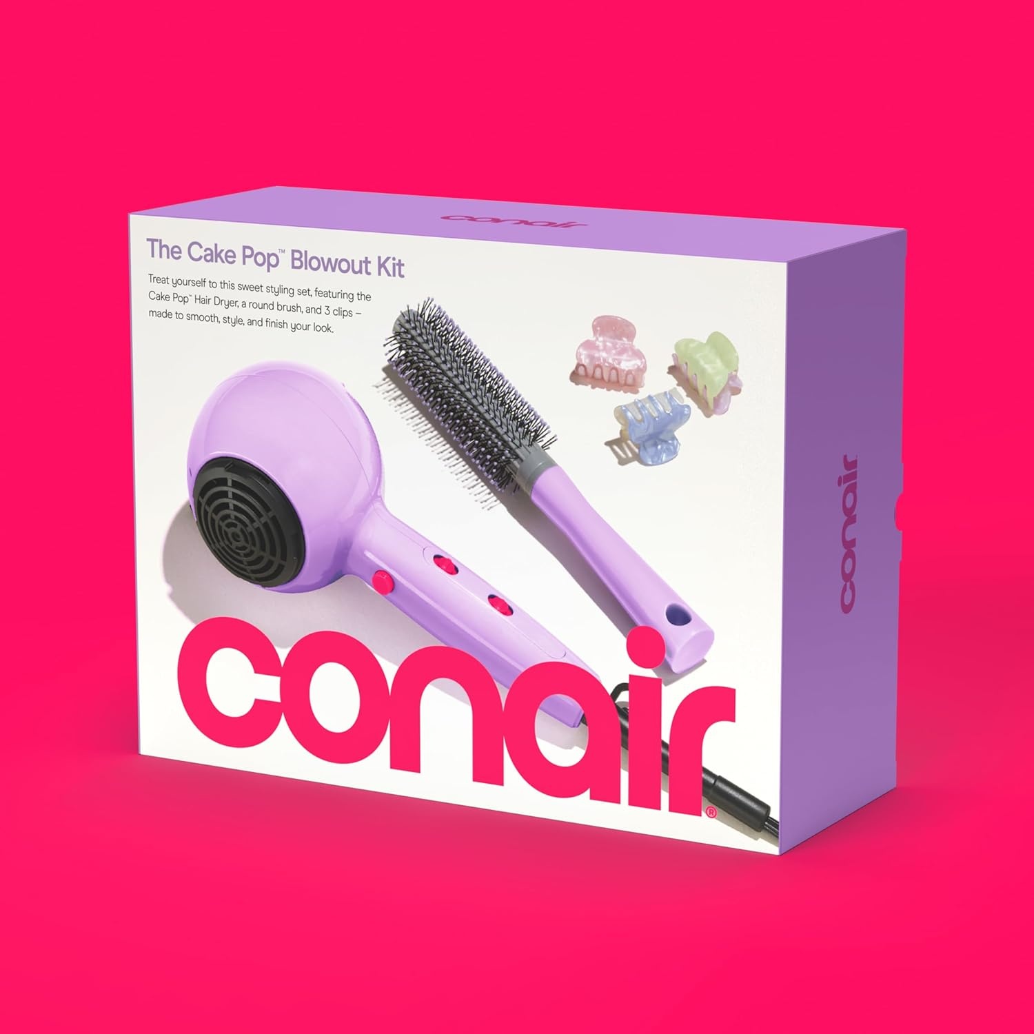 image:imageConair Cake Pop Blowout Kit Hair Dryer with Diffuser amp Concentrator Round Brush 3 Claw Clips Blow Dryer for Women Tourmaline Ceramic Technology 3 Heat2 Speeds Lilac 505AMZ