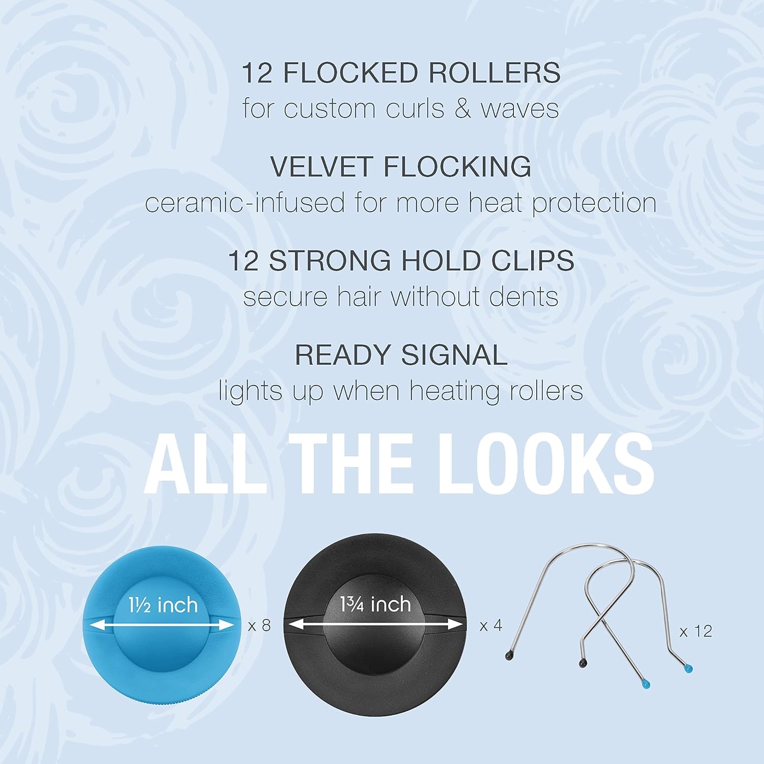 image:imageConair Ceramic 1 12inch and 1 34inch Hot Rollers Wire Pins Included Create Big Curls and Voluminous Waves